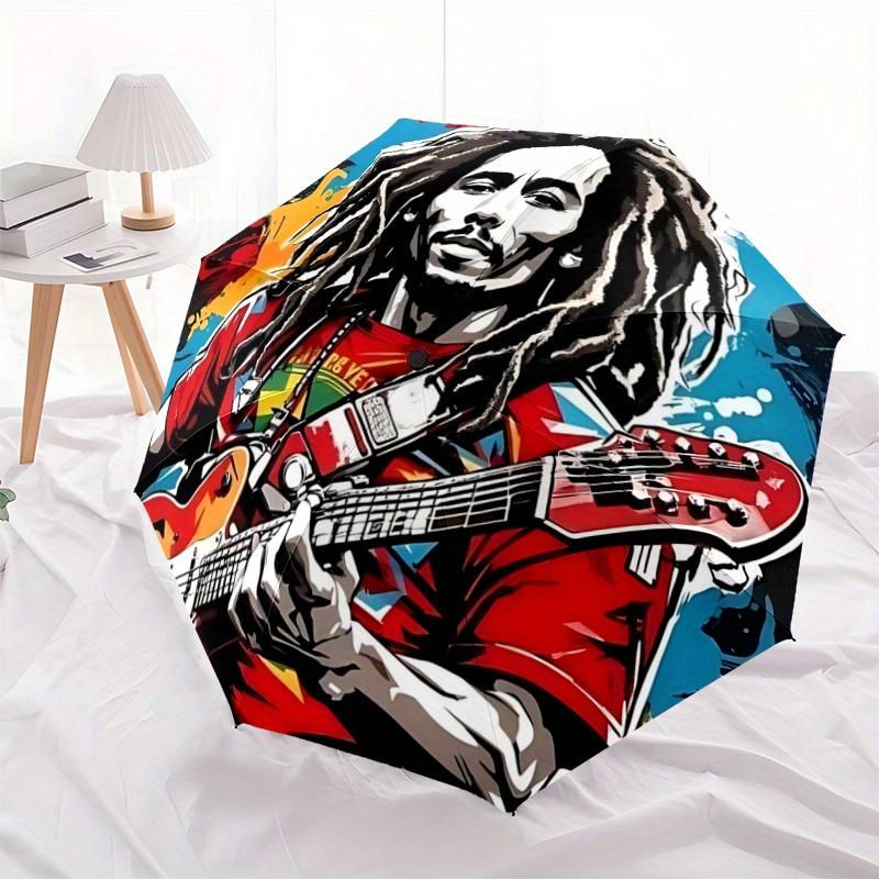 

1pc Bob Marley Playing Guitar Fully Automatic Folding Portable Umbrella, 8 Iron Frames, Three-Fold Design, Suitable for All Seasons, Suitable for Outd