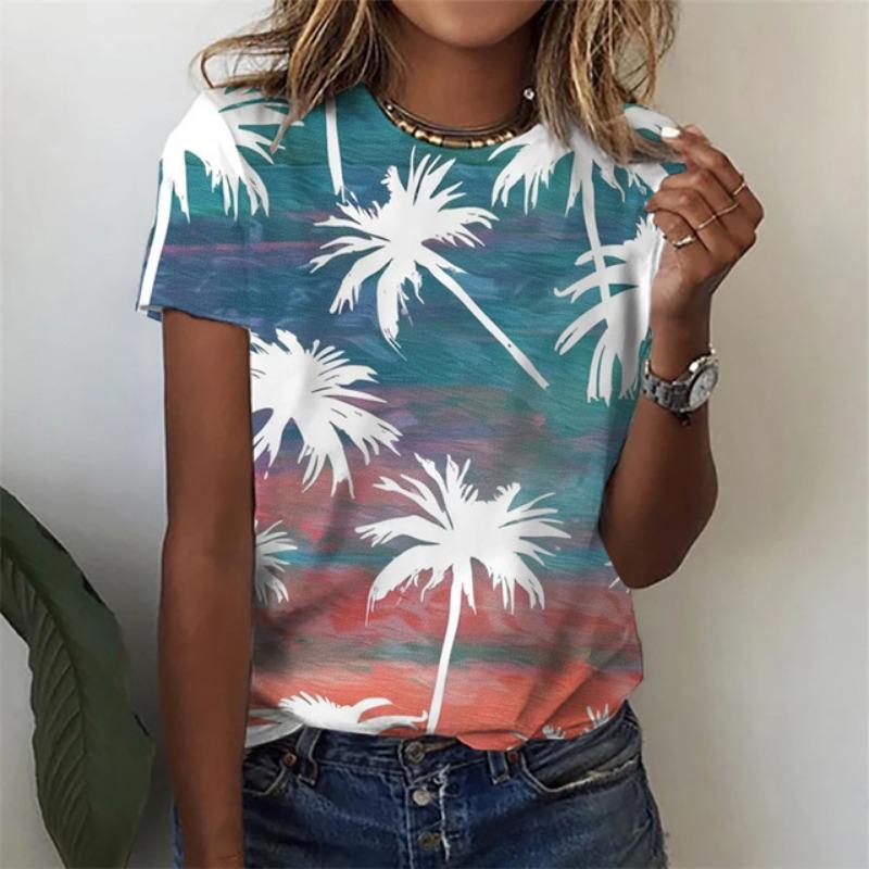 Summer Floral Leaf Gradient 3D Print T-shirts Women Streetwear Casual Fashion Y2k Short Sleeve T Shirt O-neck Tees Tops Clothing