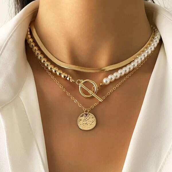 IF ME Classic Women Metal Gold Multilayer Necklace Silver Rose Pendant Necklace Dice Sun Decoration Accessories Temperament Jewelry