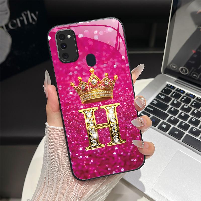 Für Samsung M21 M31 M21S M31S Hülle Modische Buchstaben Hartes Gehärtetes Glas Rückseitenabdeckungen Für Samsung Galaxy M30s M 31 M 21 Handyhülle
