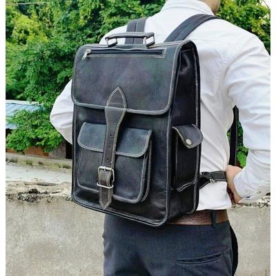 Handgefertigter Vintage Echtleder Reise Casual Laptop Rucksack Messenger Unisex Tasche