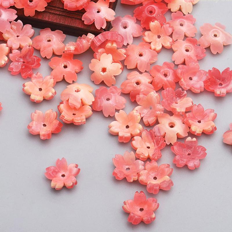 10-50pcs 11mm Resin Flower Petal Beads Caps Cherry Blossoms Charms Pendants Loose Spacer Bead for Jewelry Making Components DIY