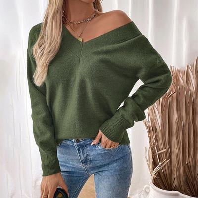 Moda damska Casual Jesień Zima Jednolity kolor Nadruk Długi rękaw Swetry z dekoltem w serek