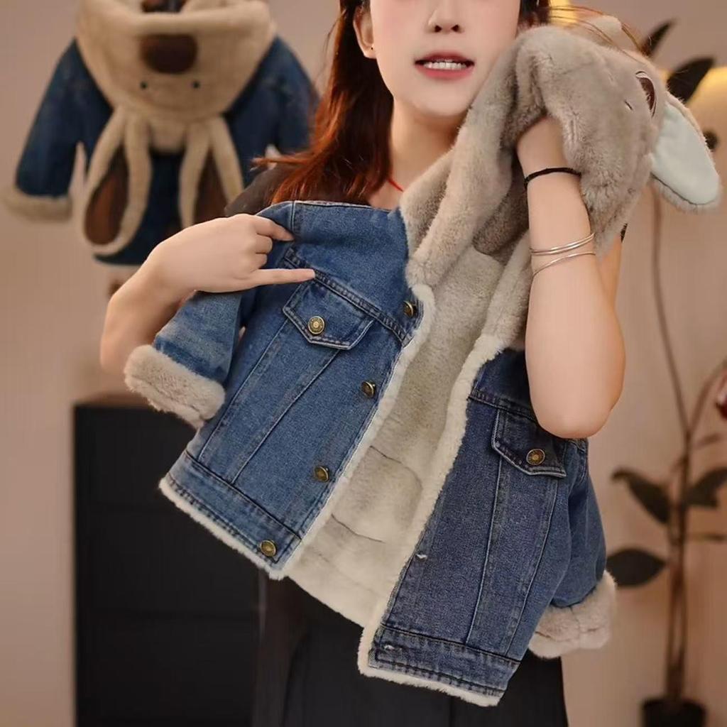 2025 Stylischer Mädchen-Lammwolle-Denim-Mantel für Herbst/Winter - Warme, verdickte Samt-Oberseite für kleine bis mittelgroße Kinder