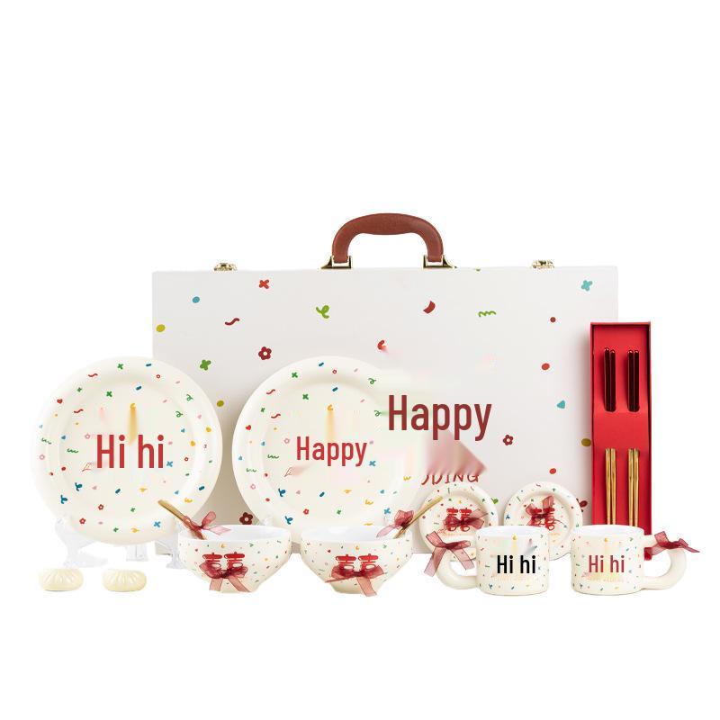 Wedding Gift Tableware Set: Bowl, Chopsticks & Coffee Cup for Couples or Friends' Birthday & Engagement