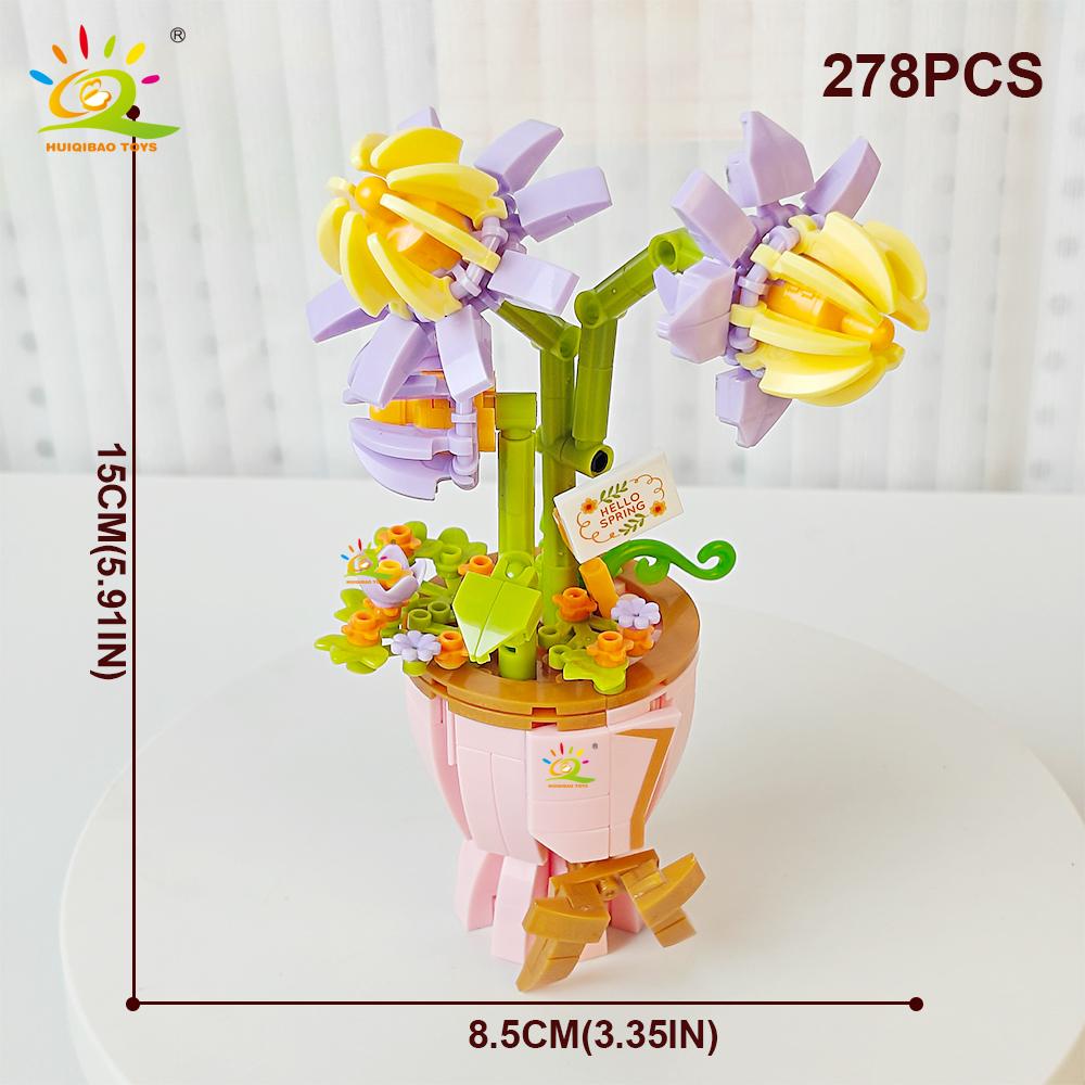 HUIQIBAO MOC Flower Model Micro Building Block DIY Eternal Bouquet Home Desk Desk Plant Decoration Brick Girl Gift Children Toy