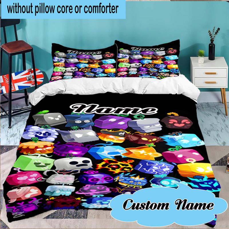 Custom Name Blox Fruits Bedding Set 3pcs, Bedding Set Including 1pc Duvet Cover And 2pcs Pillowcases for Bedroom, Dormitory Gift