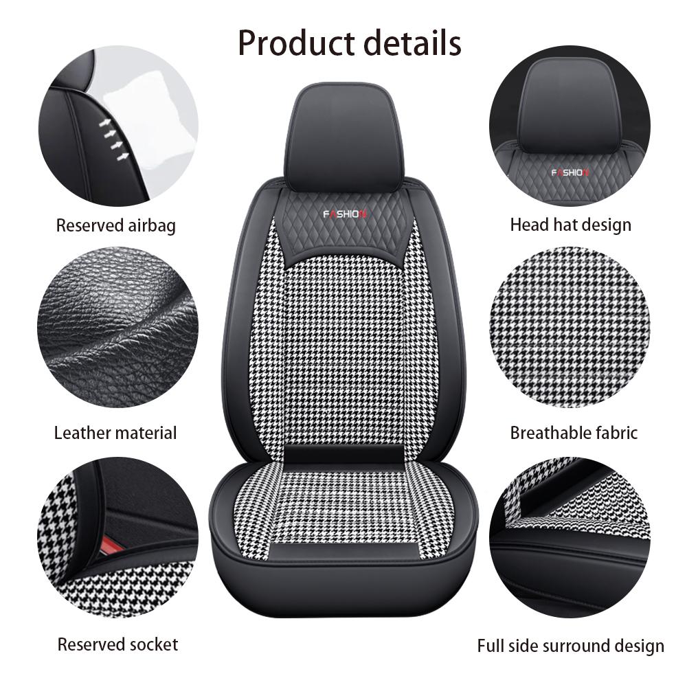 Classic Combo PU Leather Breathable Fabric Car Seat Covers Full Coverage Soft Durable for Split Headrest Seats All Seasons