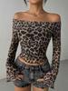 Import and Export, Women's Clothing, Fashion Sexy Spice Girls Europe and America One Shoulder Long Sleeve T-Shirt Women's Leopard Print Top