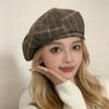 French Style Vintage Plaid Beret Hat For Women British Retro Wool Blend Artist Hat For Autumn Winter Daily Street Wear