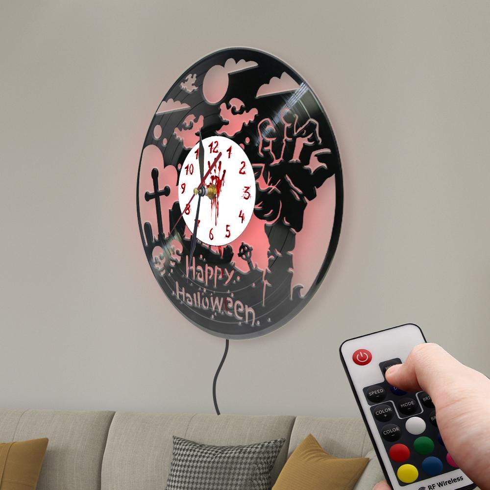 Dark Halloween Party Wall Sign Vinyl Record Clock Spooky Zombie Rise Artwork Home Decor Carved Music Album Longplay Wall Clock