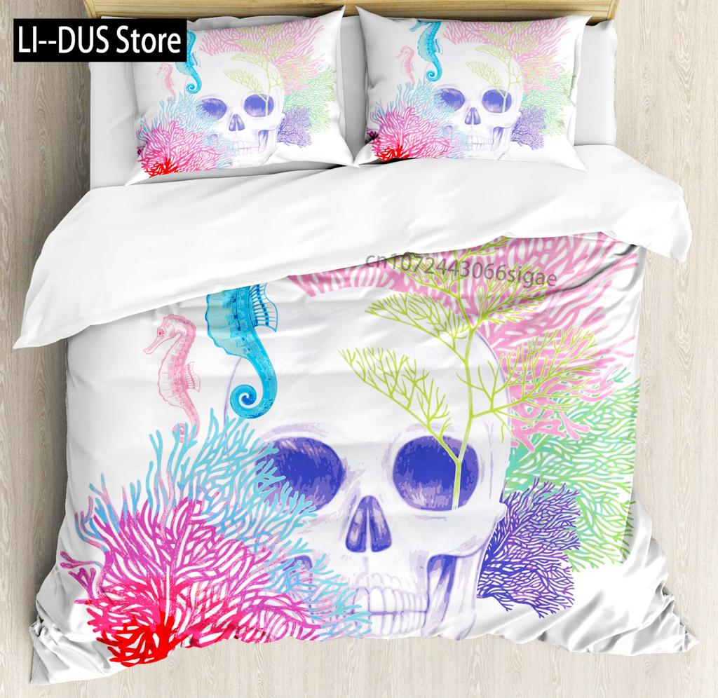 Sugar Skull Bedding Sets Queen King Full Size For Kids Colorful Flower Skeleton Bedding Decor Set With Pillowcases Room Decor