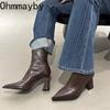Fashion Pointed Toe Thick Heel Women Ankle Boots Street Style Banquet Party Dress Short Botas Autumn Winter Women'S Shoes
