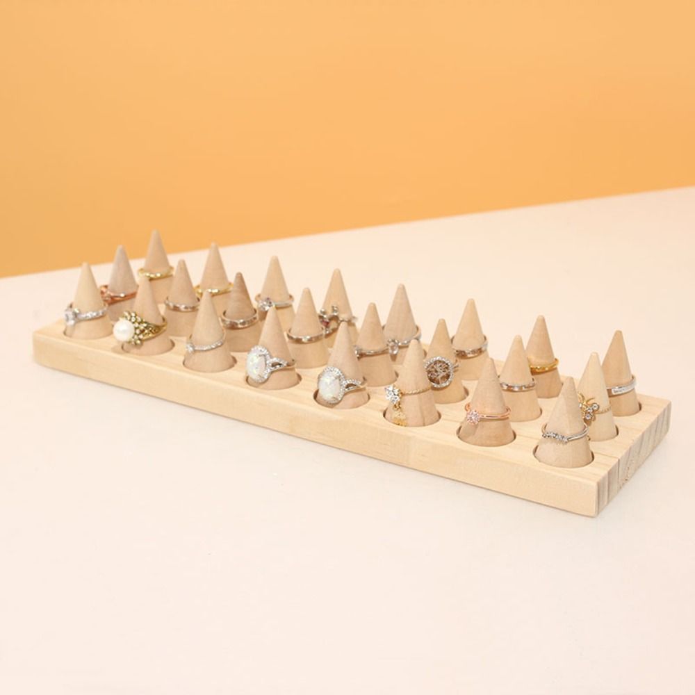 Decorative Wood Cone Ring Display Stand Retro Ring Storage Rack Crafts Bangle Storage Tray  Key