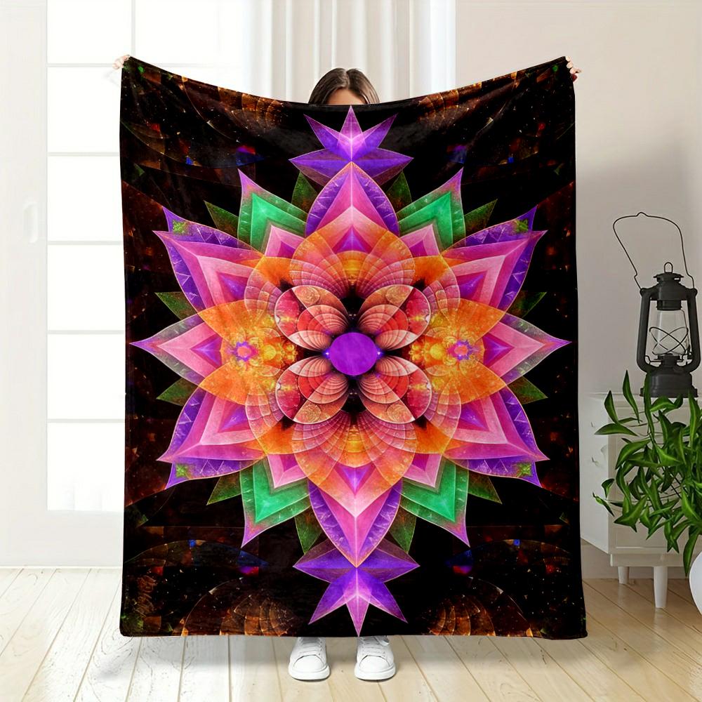 Colorful Mandala Abstract Art Pattern Blanket Flannel Blanket for Bedroom, Living Room, Sofa, and Nap Sofas.