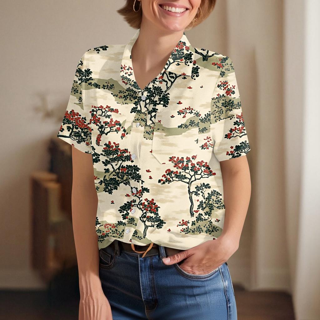 Damen Blusen & Hemden, Baumwolle, Leinen, kurzärmelig, lockere Boho-T-Shirts, Vintage-Blusen