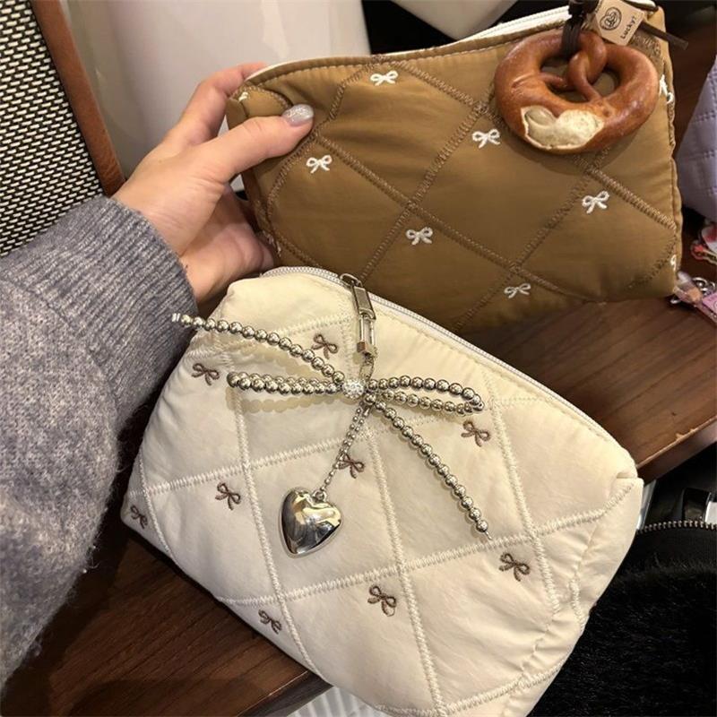 Cute Bow Makeup Bag With Zipper Girly Large Capacity Cosmetic Bag Portable Storage Bag Travel Makeup Toiletry Washing Pouch Gift