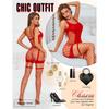 RSLOVE Babydoll Lingerie for Women Chemise - Fishnet Bodysuit Womens Sleepwear with Stocking Sexy Dress Bodystocking One Size