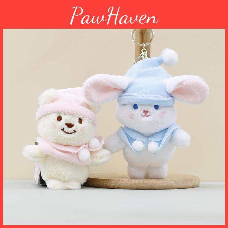 Bear Plush Christmas Keychain With Hat Pp Cotton Stuffed Toy For Gift Kids