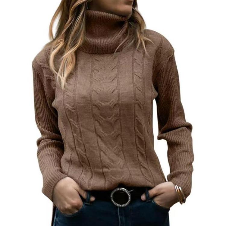 Maglione da Donna a Collo Alto Colore Unico Retro Manica Lunga Autunno Inverno Casual