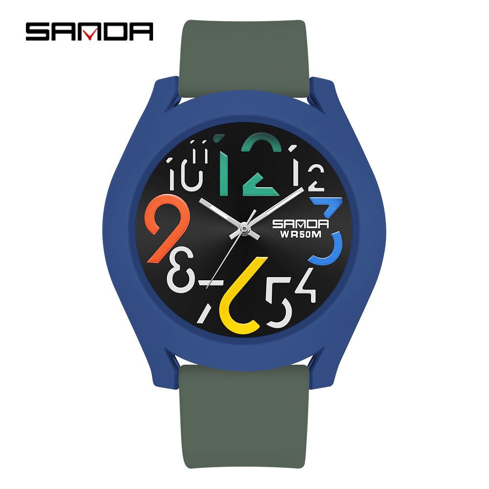 Sanda 9021 Silicone Bezel Quartz Watch: Unisex Digital Fashion Wristwatch