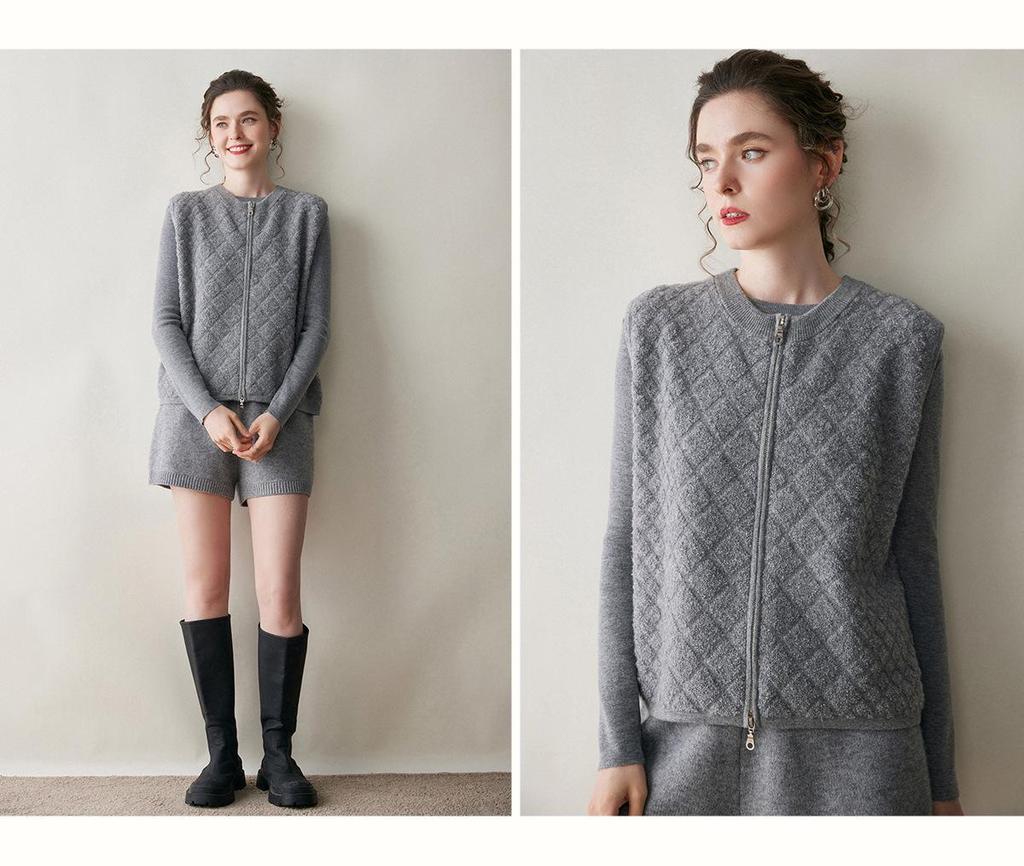Women's Diamond Knit Cashmere Zipper Cardigan Vest - Loose, Thickened for 2025 Autumn/Winter