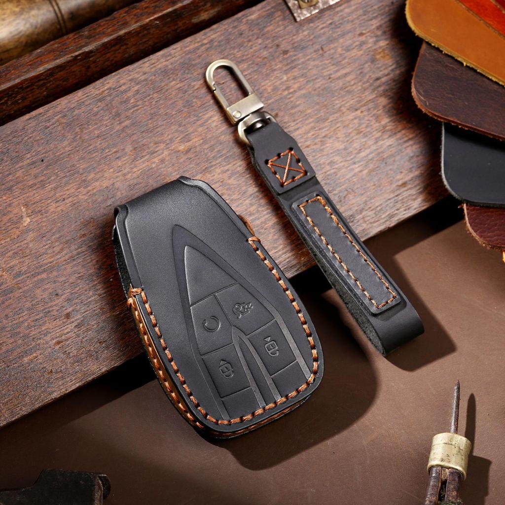 Crazy Horse Leather Key Cover for Changan CS75plus, Oushang X7, Yidong, and CS35