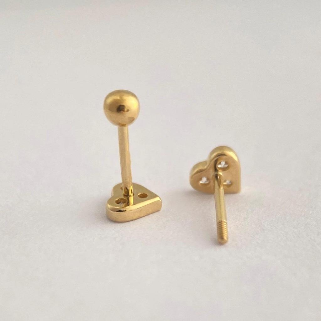 S925 Sterling Silver 14K Gold-Plated Heart Zircon Ear Cartilage Stud, Safe for Bathing and Sleeping