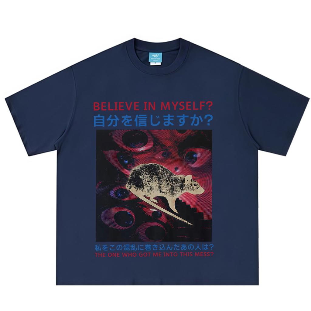 Believe In Myself Rat Japanese Style Surreal Horror Graphic TShirt Unisex Unisex Fashion Clothing Tshirt Loose Casual Tshirts