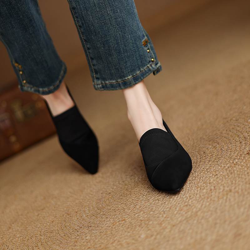 Krazing Pot Sheep Suede Autumn Winter Shoes Stiletto Med Heels Size 43 Size 42 Pointed Toe Deep Mouth Pumps