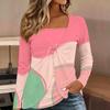 Tops for Women Geometric Pattern Print Long Sleeve Fake Two‑Piece Top Fall Casual Slim Pullover Women's Long Sleeve Top