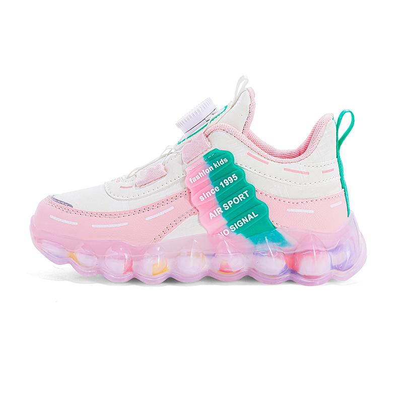28-38 Children's Pink Leather Waterproof Rotation Buttons Sports Shoes Boys Basketball Sports Shoes Girl Sports Shoes