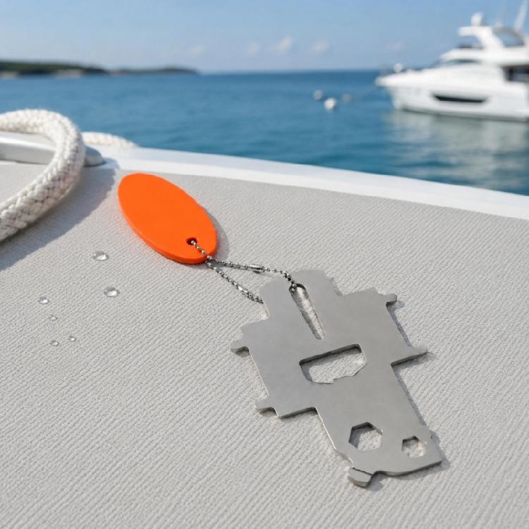 Marine Hardware Tool, 304 Stainless Steel Deck Fill Plate Key Floating Keychain for Boat Dock Work, Water-Side Tasks