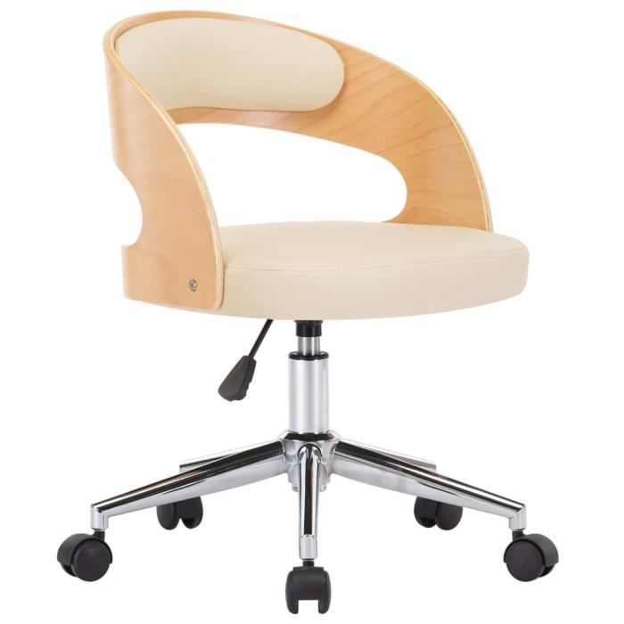 VidaXL Chaise pivotante de bureau Crème Bois courbé et similicuir
