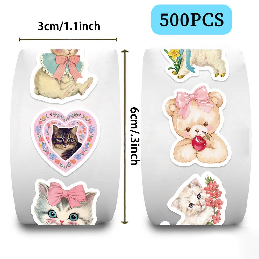 500 Pictures/roll Roll Sticker Hot-selling Tape Cartoon Bear Aesthetic Sticker Hand Account Material Decorative Envelope Mouth