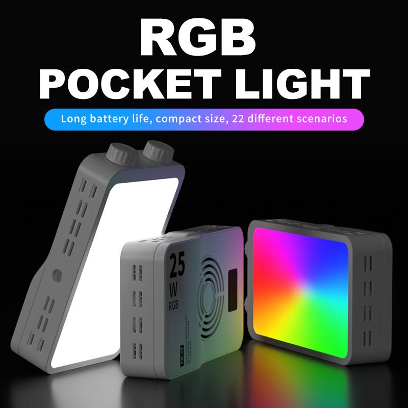 RGB Video Light 25W Pocket Camera Light Full Color Portable Photography Video Lighting Mini LED Fill Light 4000mAh Rechargeable