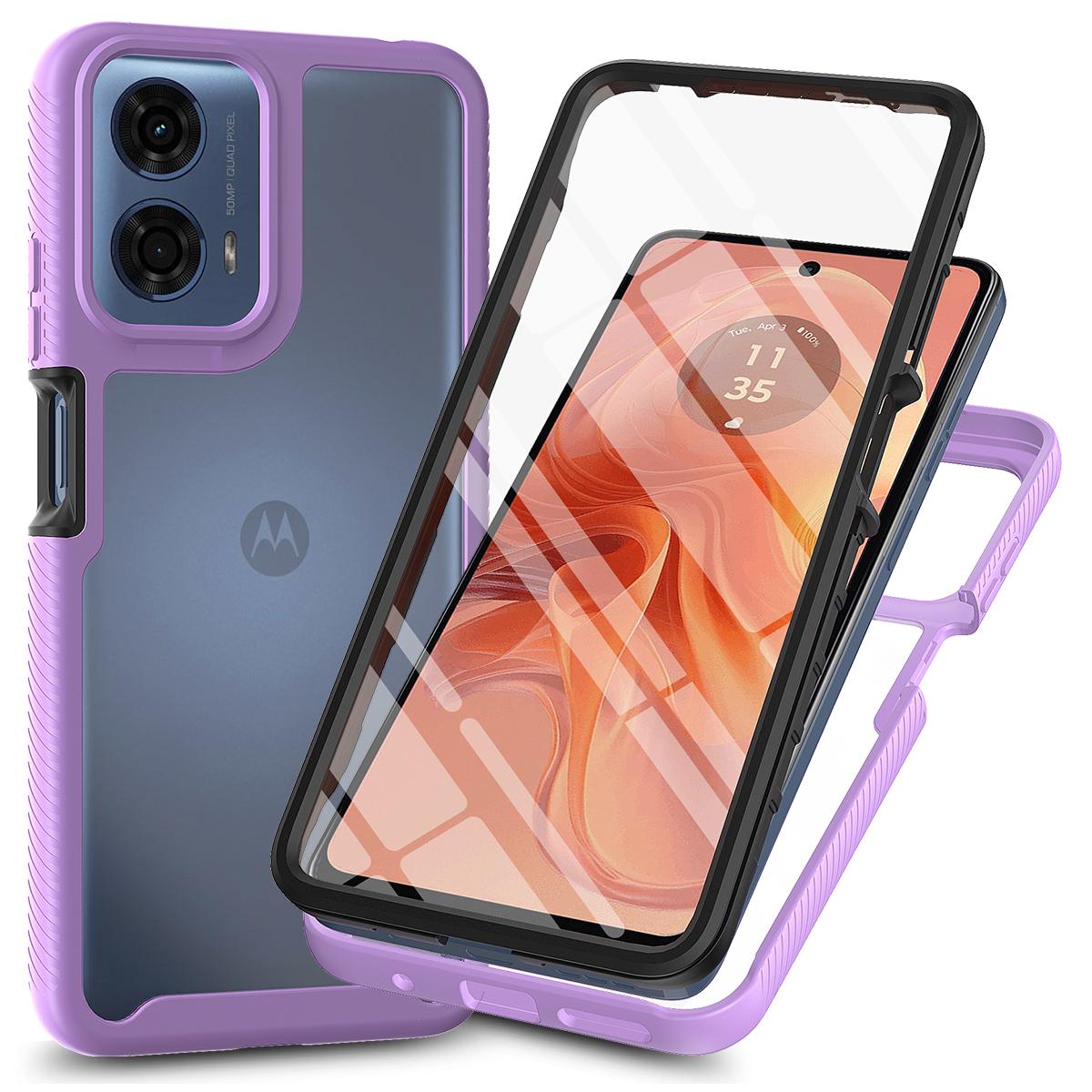

Чохол для Motorola Moto G35 5G PC+TPU Телефон Прозора Задня Кришка з ПЕТ Захисною Плівкою для Екрану Purple