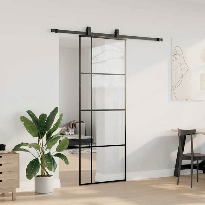 VidaXL Porte coulissante kit de quincaillerie noir 76x205 cm verre ESG, porte intérieure, porte de grange intérieure, porte 3375808