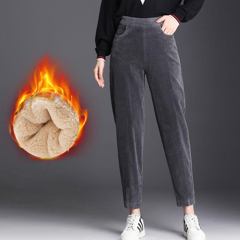 Autumn Winter Women Loose Thicken Plush Casual Pants Women's Corduroy Warm Pants Leggings High Waist Harem Pants Trousers