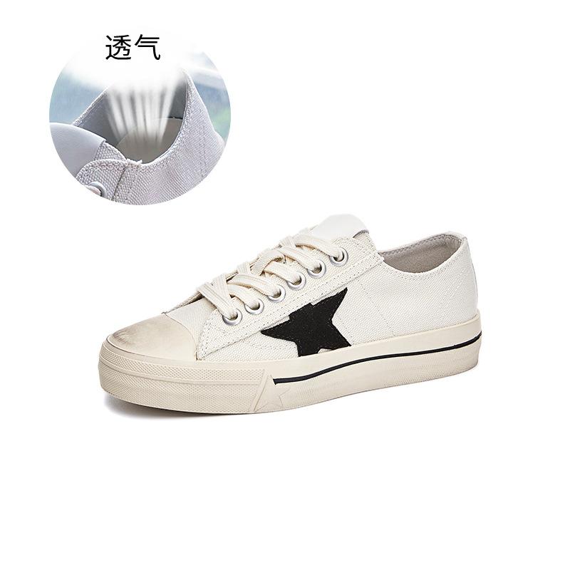 Leather little white shoes women's 2025 summer new flat-bottomed canvas dirty shoes versatile casual board shoes women's versatile women's shoes