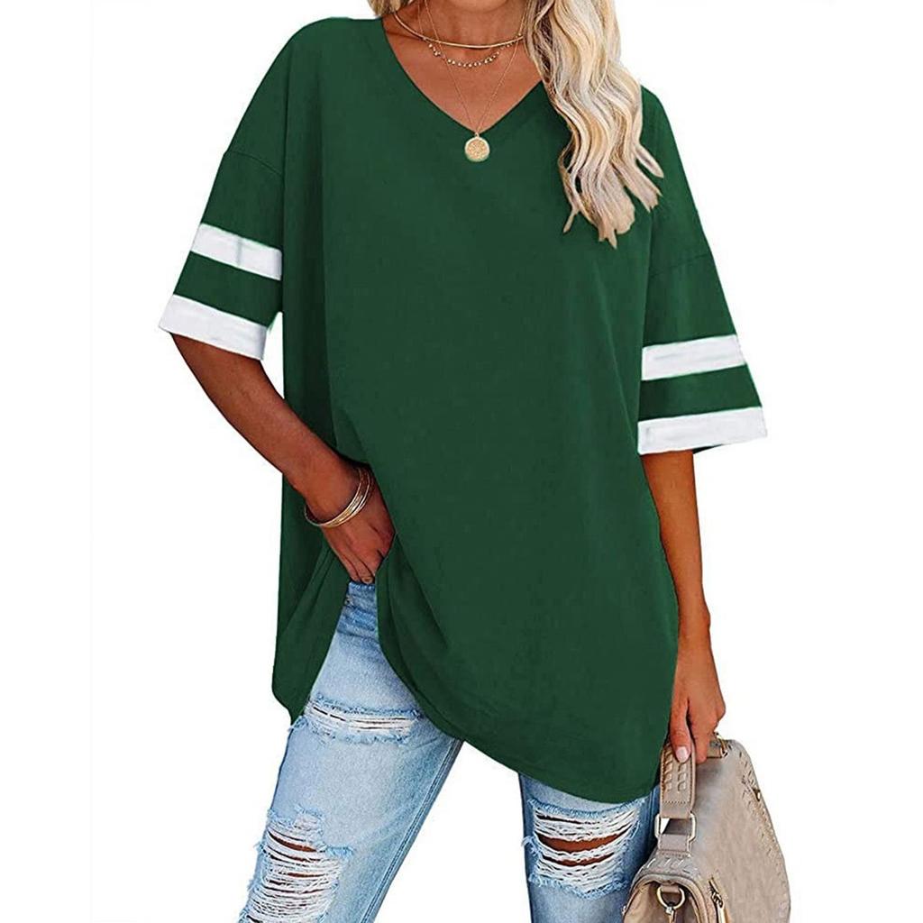 Womens' Fashionable And Casual -color Basic V-neck Short-sleeved Top