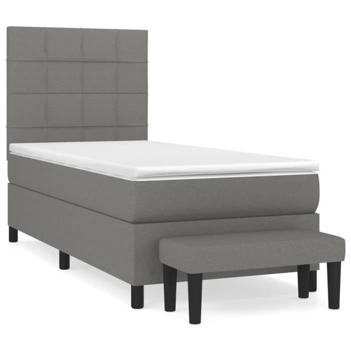 VidaXL Divan Bed with Mattress Dark Grey 90x200 Cm Fabric - Model 3136566