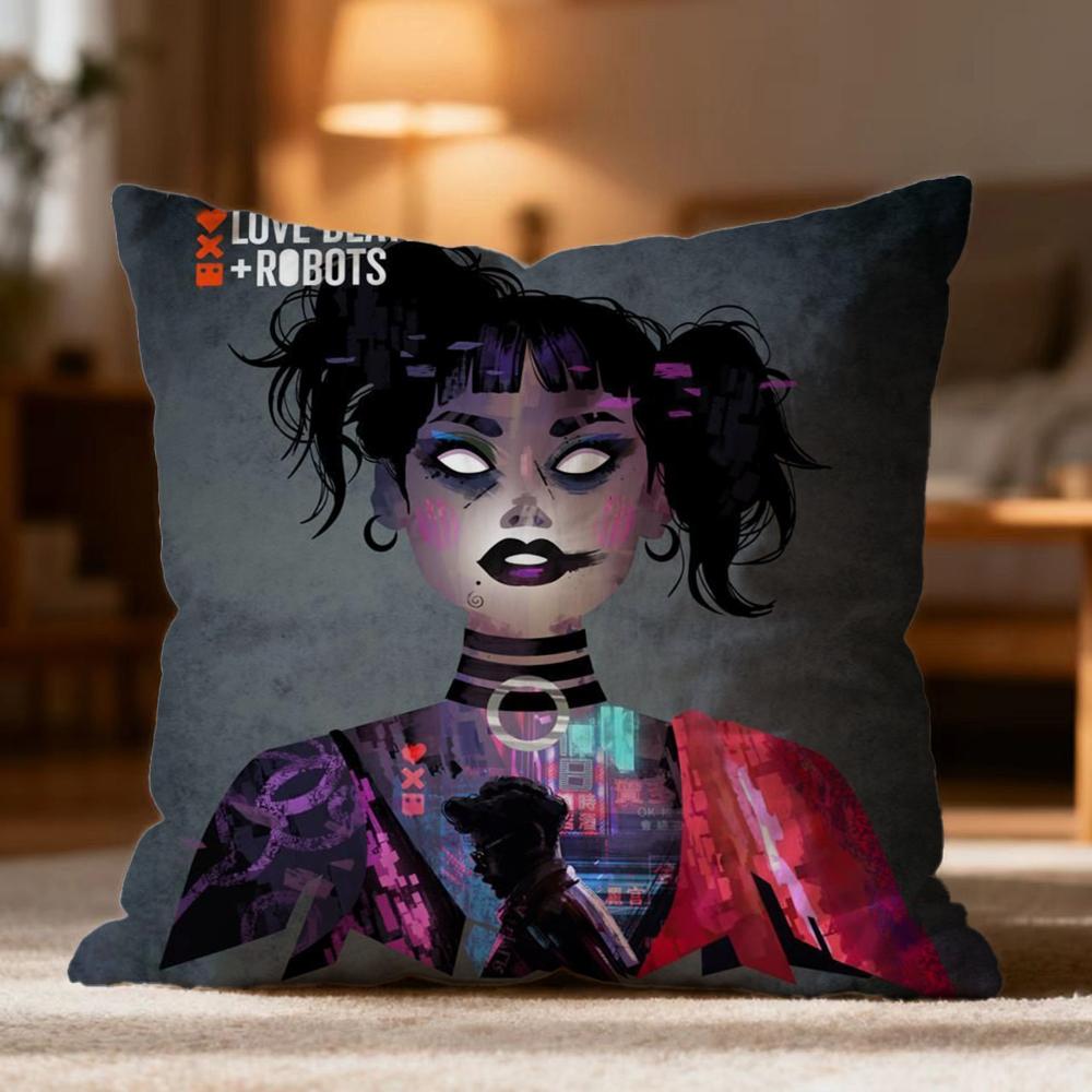 Popular L-LLove Death & Robots Cushion Cover Soft Washable Pillow Case Multi-Scene for Couch Bed Travel Office Use