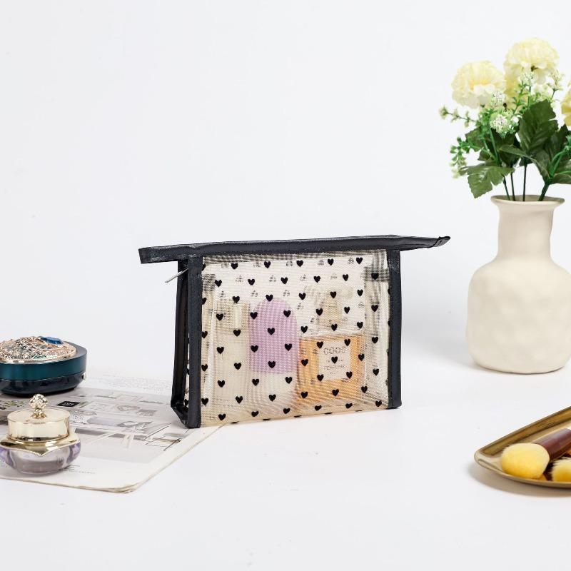 

Shaped Mesh Makeup Bag Women s Cosmetics Storage Bag with Zipper Portable Nylon Travel Wash Bag Used for Storing Makeup Brushes Air Cushions Skincare 16x5x12cm 1PCS