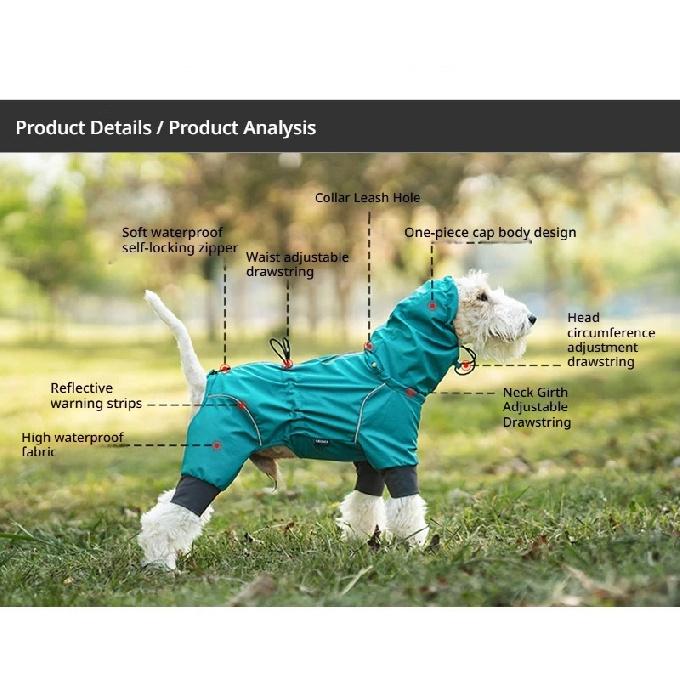 Waterproof Softshell Dog Raincoat 4-Leg Full Coverage Outdoor Jacket for Small Medium Large Dogs Lightweight Adjustable Pet Coat