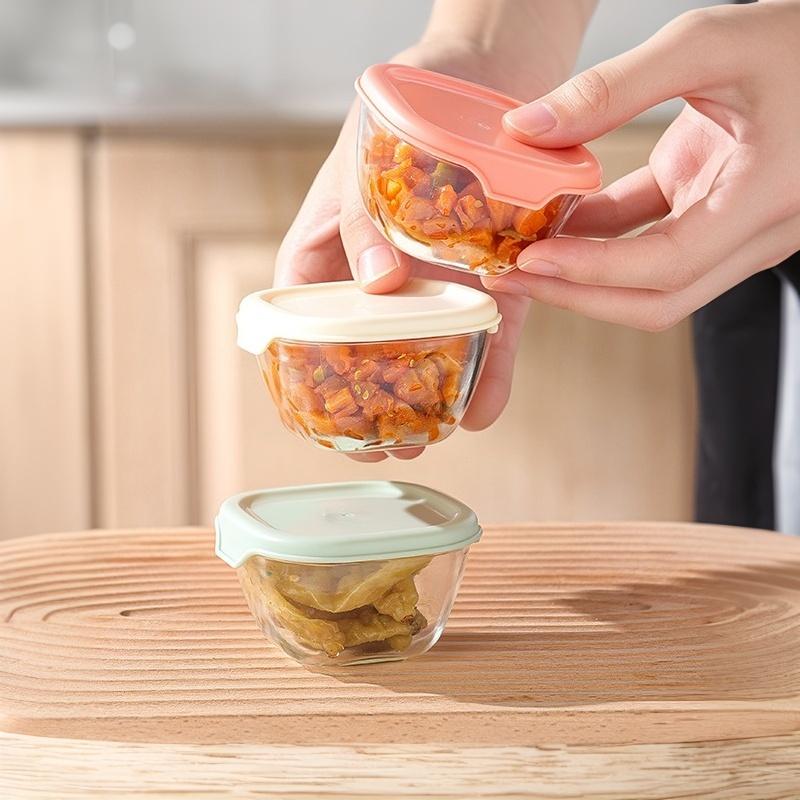 1 Stück kleine Glasschale mit Deckel Klarer Glasbehälter Stapelbar Für Desserts Puddings Saucen Dips Nüsse Haferflocken Süßigkeiten Süßigkeiten