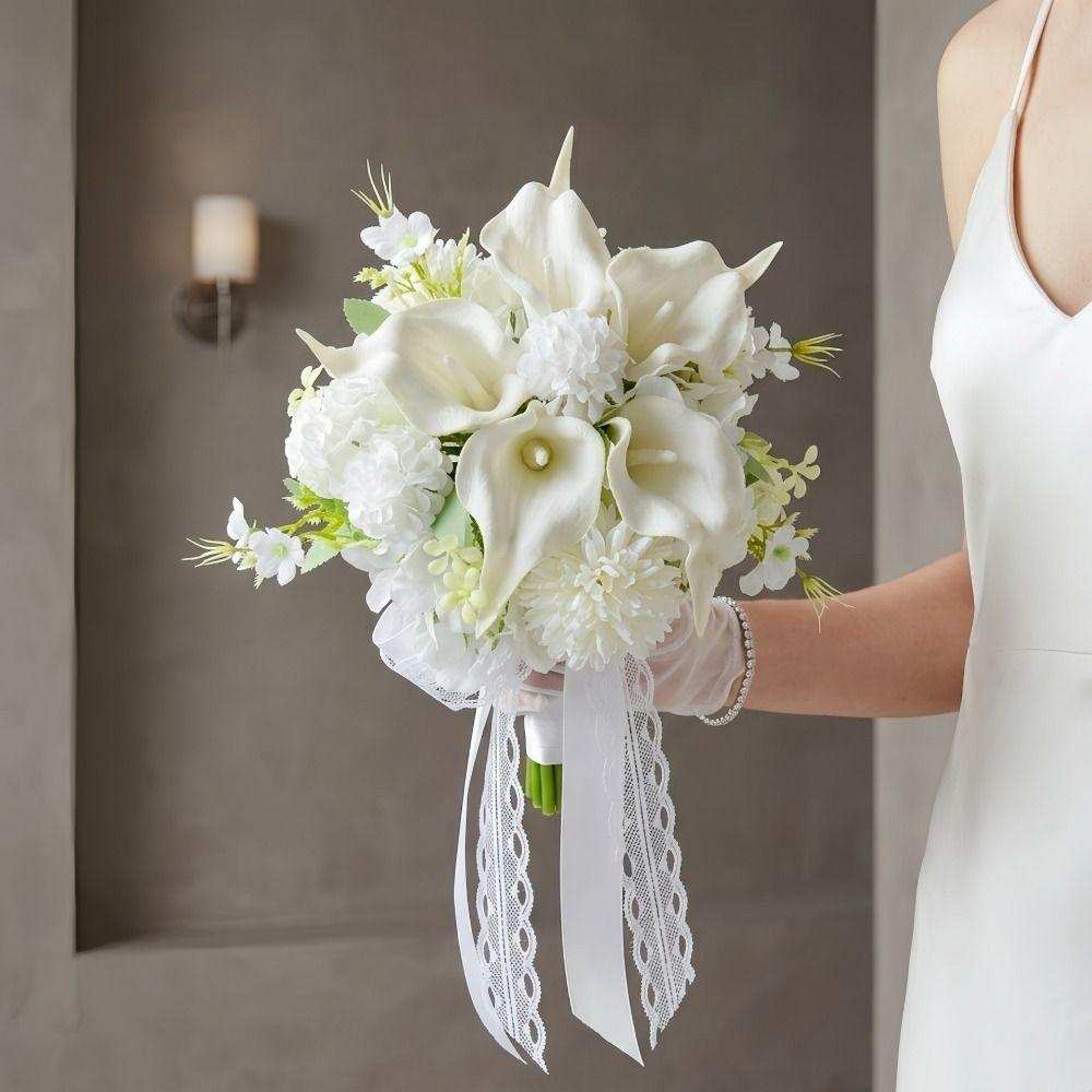 Handheld White Calla Hydrangea Bridal Bouquet Artificial Wedding Bouquet  for Wedding Ceremony