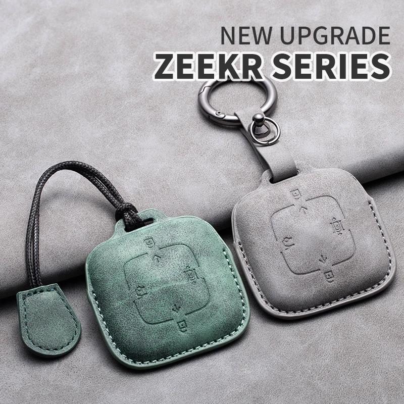 Interior Mouldings Sheepskin 4 Buttons Car Remote Key Case Cover for Zeekr 001 X 2021 2022 2023 for ZEEKR 001 009 Full Protector