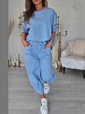 Χαλαρό Casual Φούτερ με Στρογγυλή Λαιμόκοψη & Παντελόνι Εννέα Δέκατα Αθλητικό Σετ