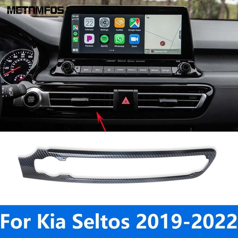 For Kia Seltos     Carbon Fiber Central Control Air Conditioner Vent Outlet Cover Trim Sticker Car Accessories